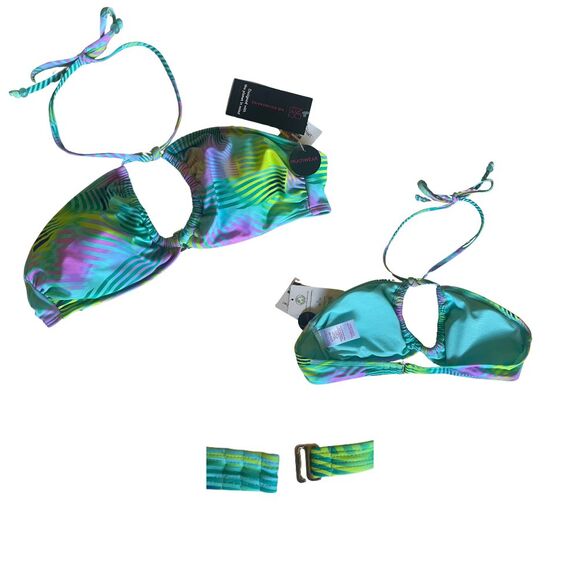 Bikini 2 Pc Swimsuit Jr L 11-13 Side-Ties w/ Beads Teal Multicolor No Boundaries - Picture 3 of 6